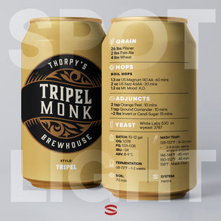 Tripel homebrew recipe on a tan can